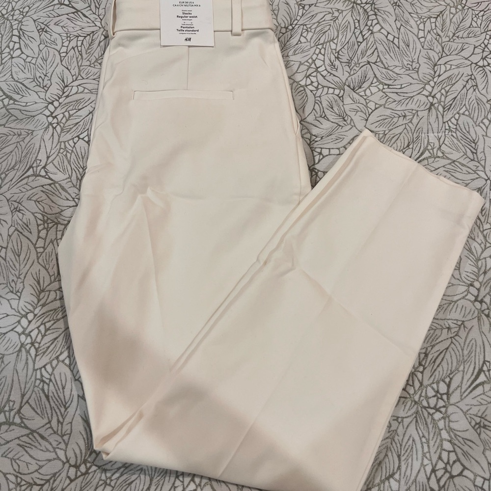 H&M Women's Cream Straight Dress Trousers